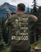 Blessed With Hunting And Fishing My Therapy From God All Over Print T-Shirt