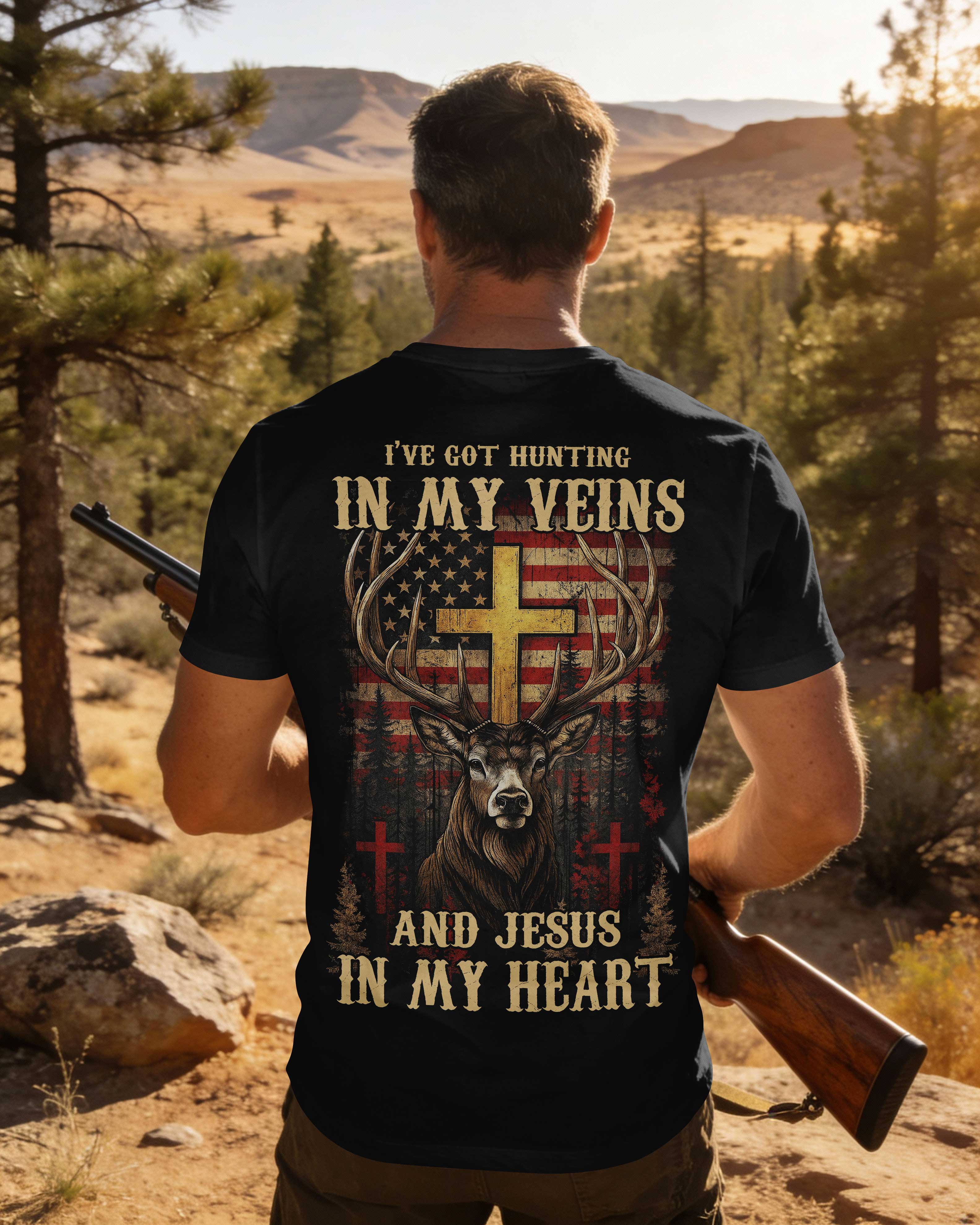 I've Got Hunting In My Veins And Jesus In My Heart All Over Print T-Shirt