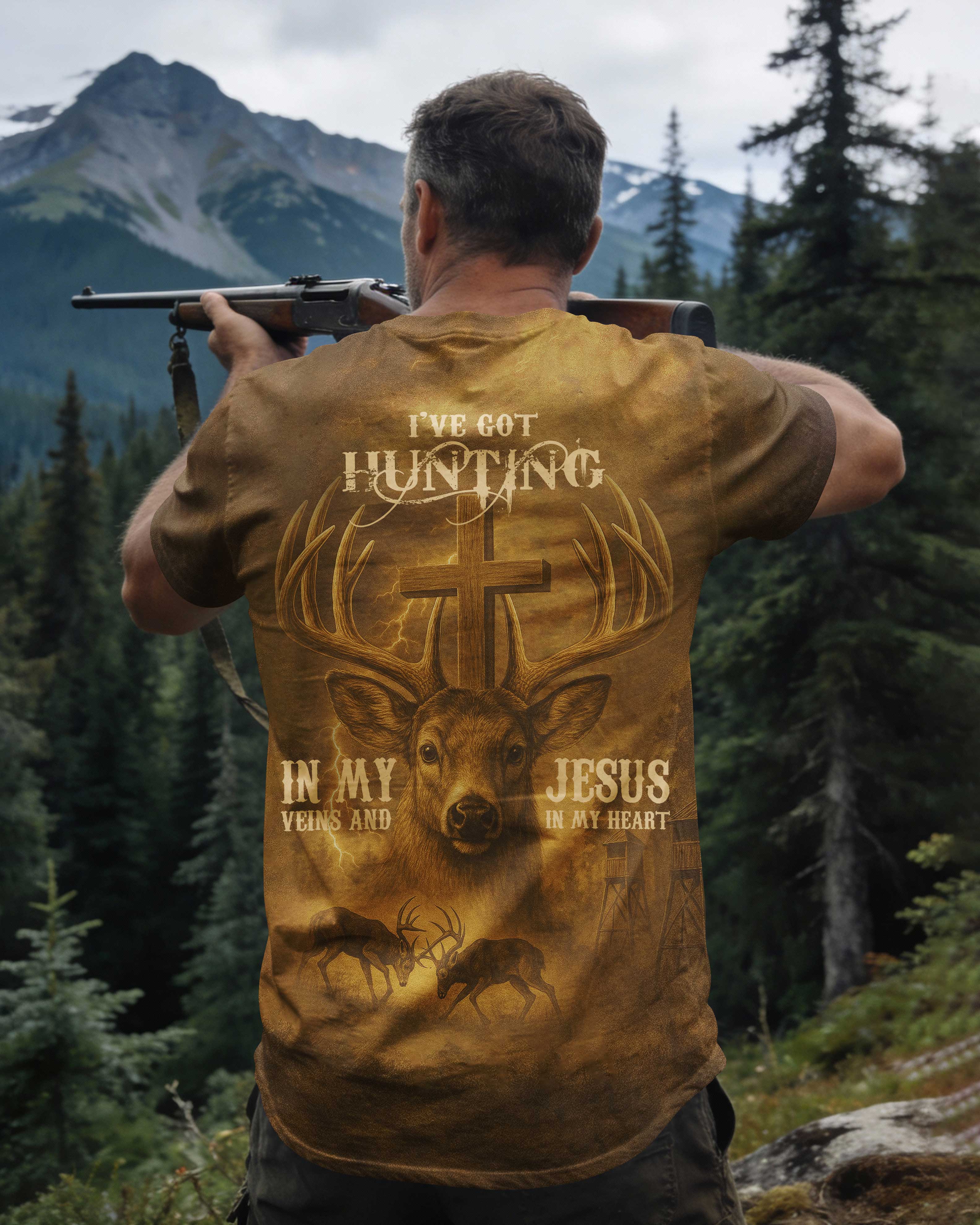I've Got Hunting In My Veins And Jesus In My Heart All Over Print T-Shirt