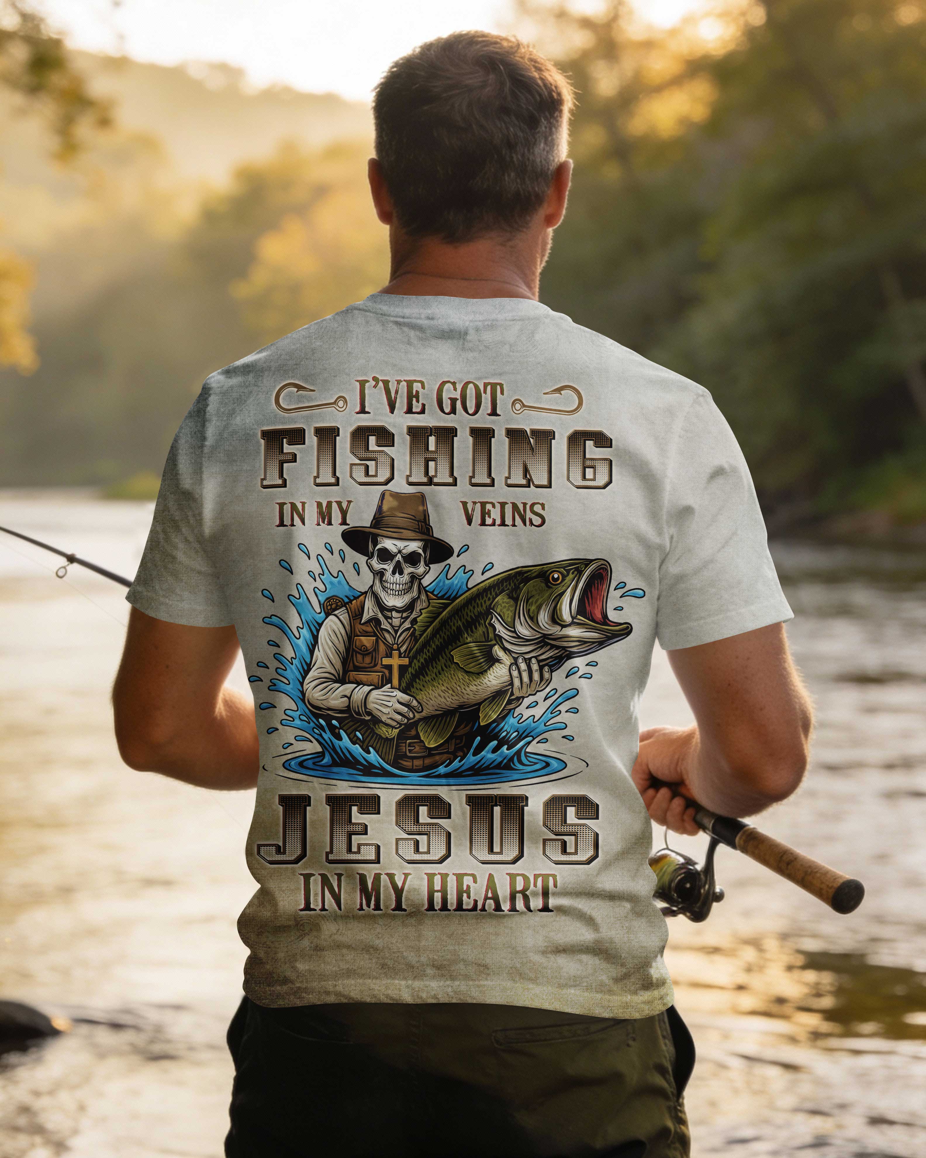 I've Got Fishing In My Veins Jesus In My Heart All Over Print T-Shirt