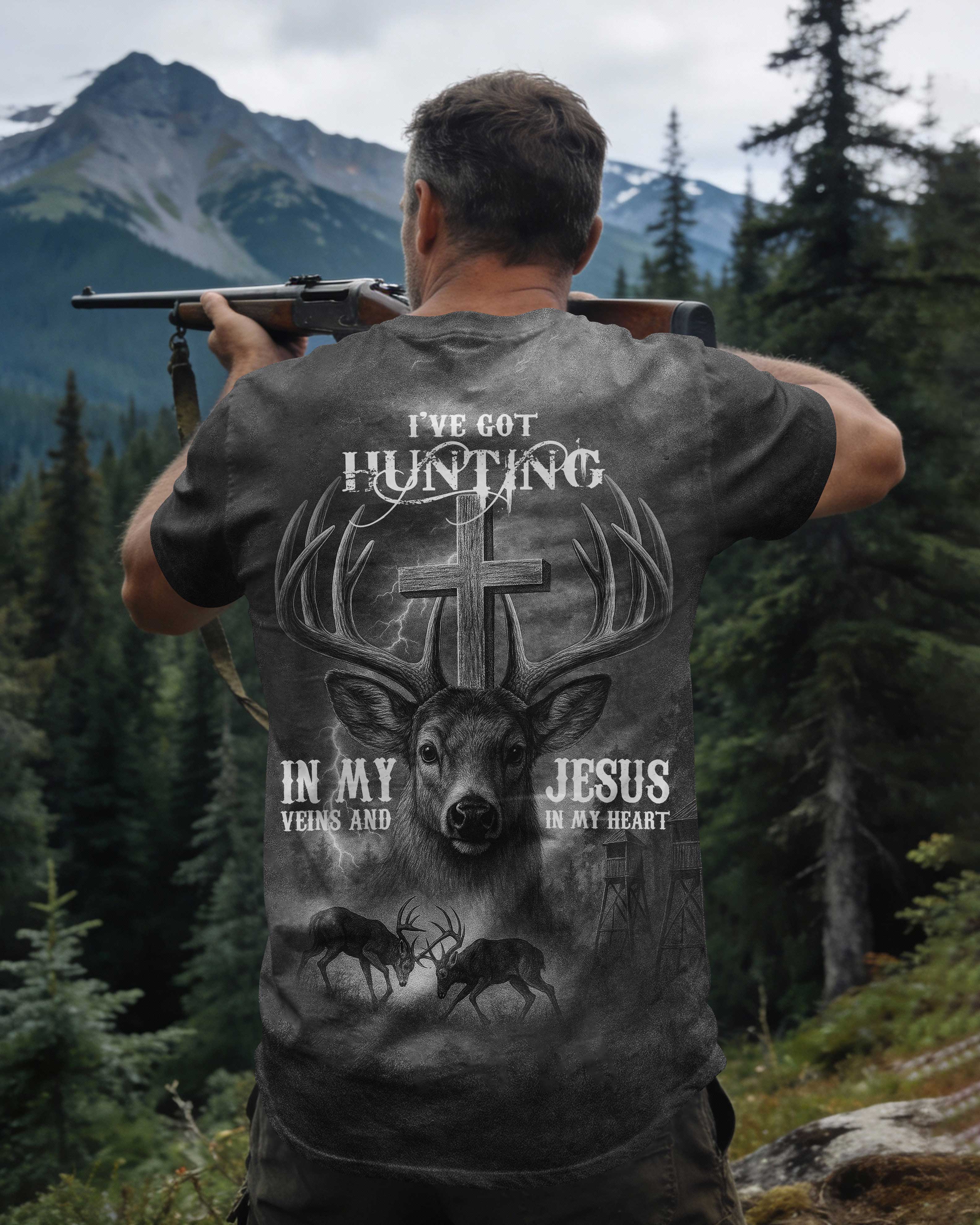 I've Got Hunting In My Veins And Jesus In My Heart Black Shirt