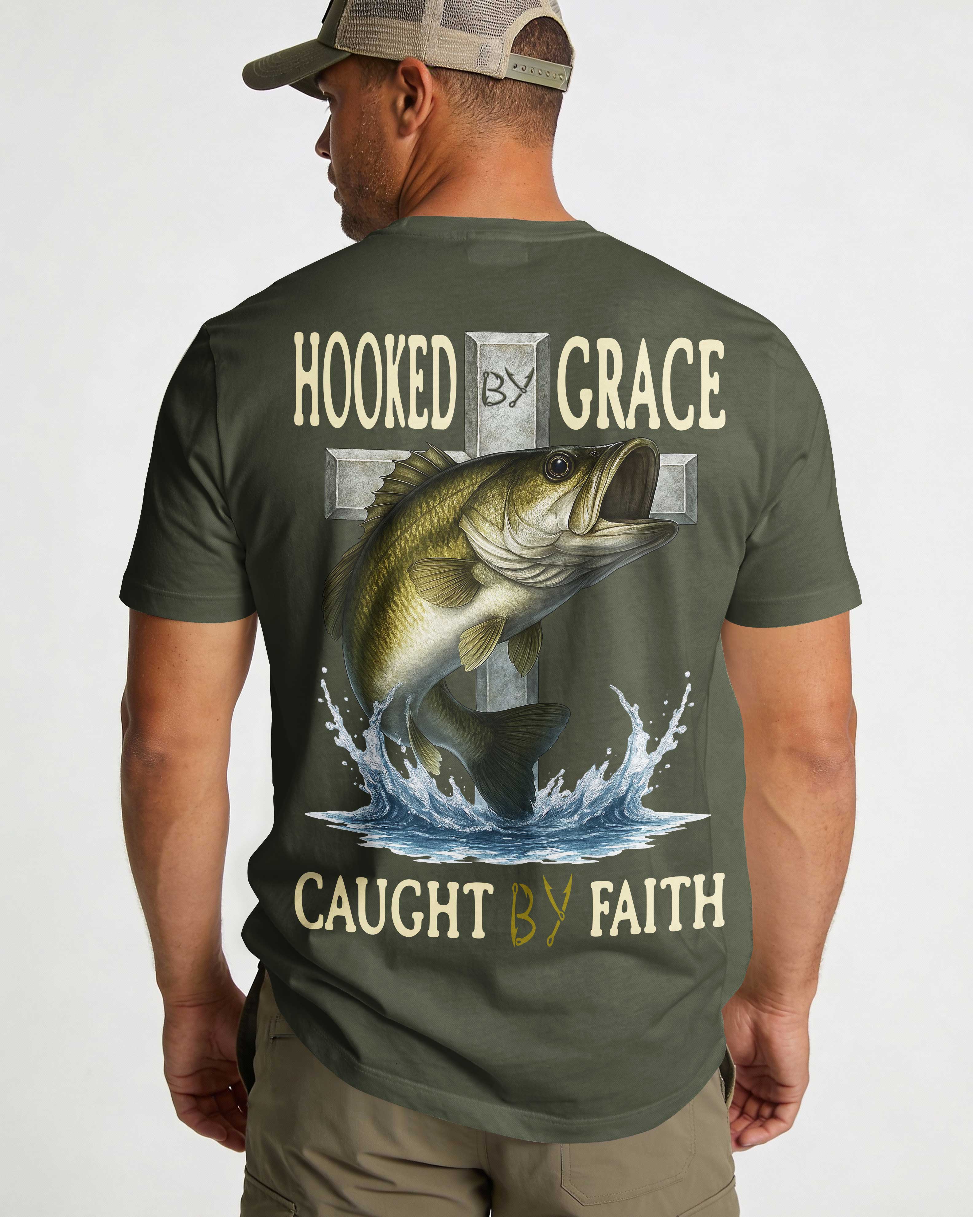 Hooked By Grace Caught By Faith All Over Print T-Shirt