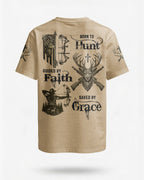 Born To Hunt Guided By Faith Saved By Grace Custom Name T-Shirt