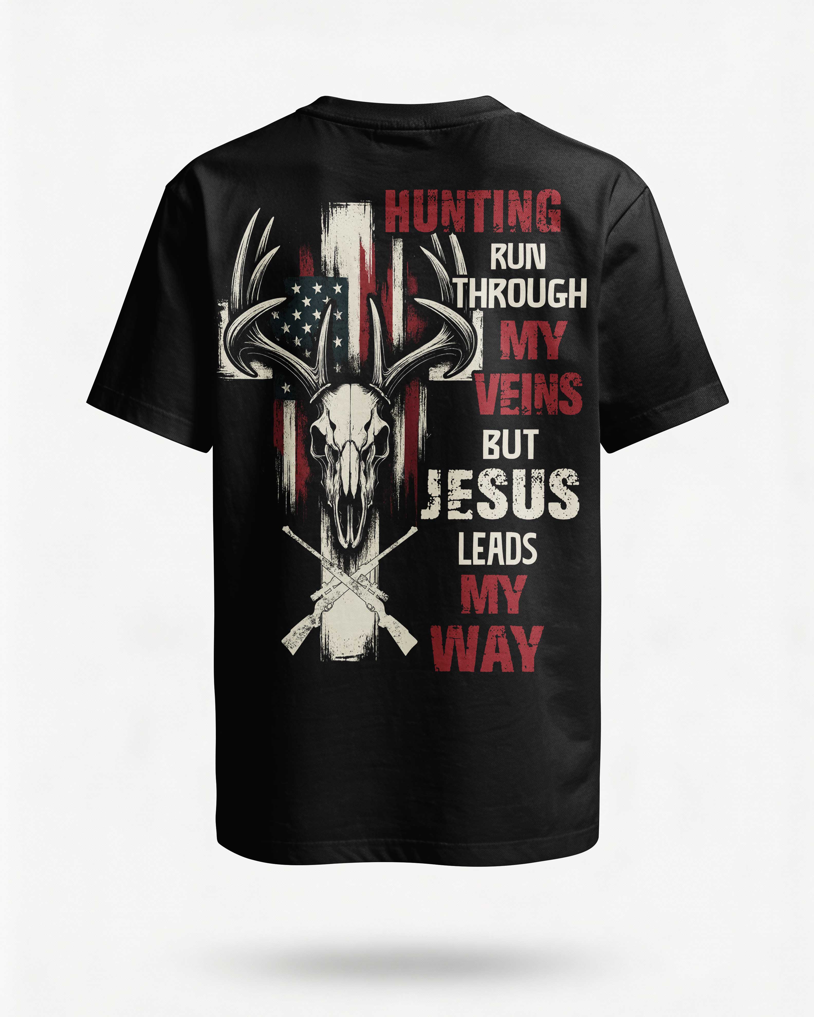Hunting Run Through My Veins But Jesus Leads My Way Custom Name T-Shirt Main image