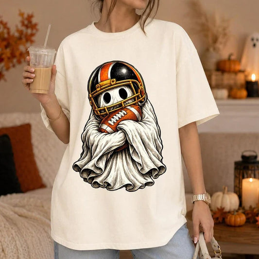 Spooky Football Ghost T-Shirt for All Fans