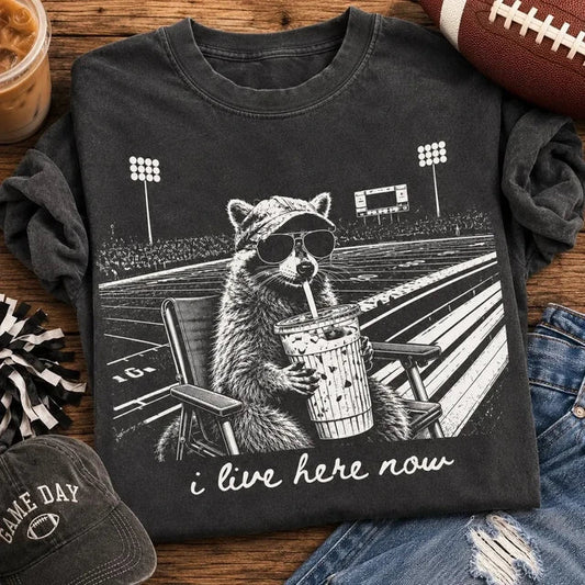 Raccoon Stadium I Live Here Now T-Shirt for All Fans
