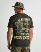 Blessed With Hunting And Fishing My Therapy From God All Over Print T-Shirt