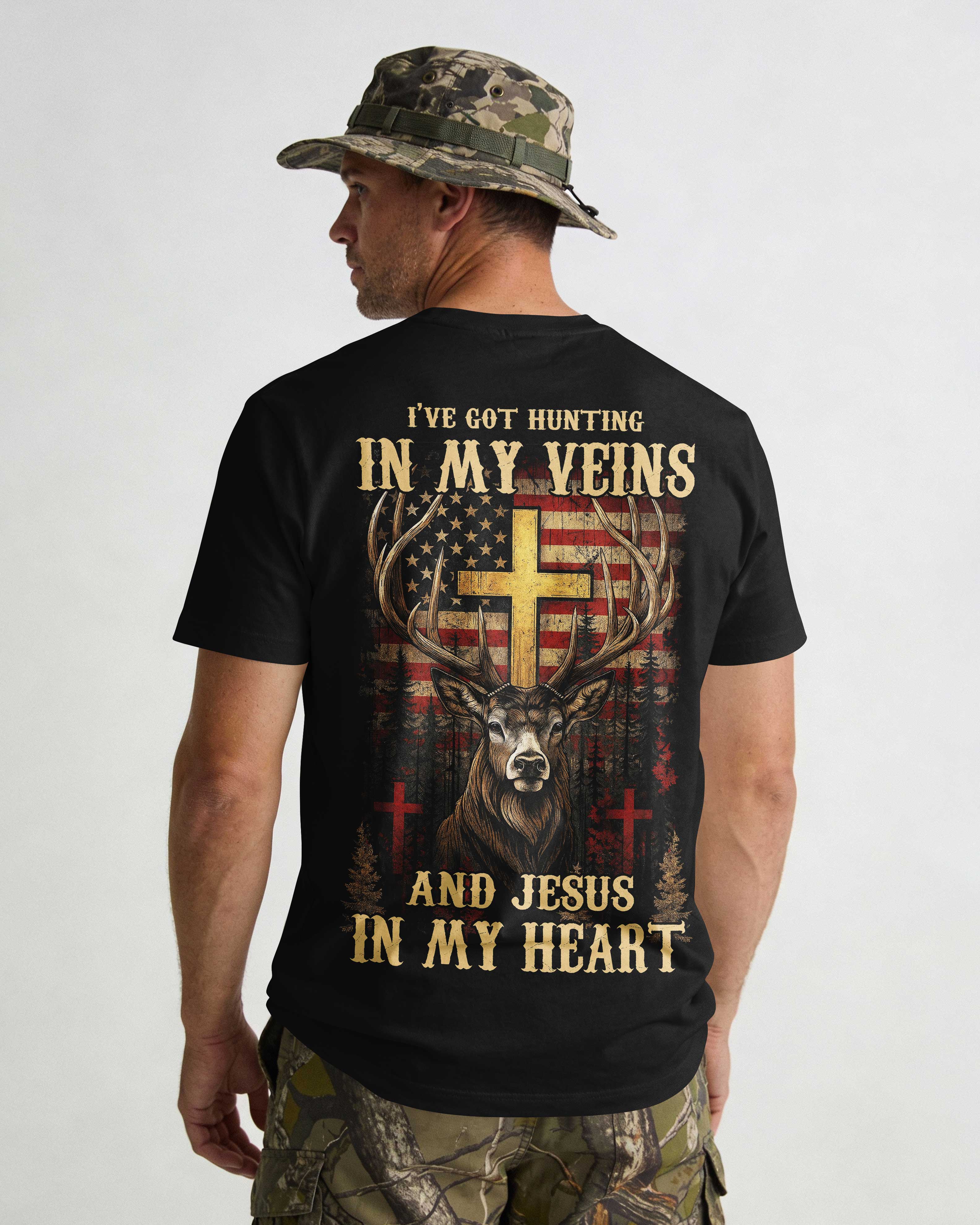 I've Got Hunting In My Veins And Jesus In My Heart All Over Print T-Shirt