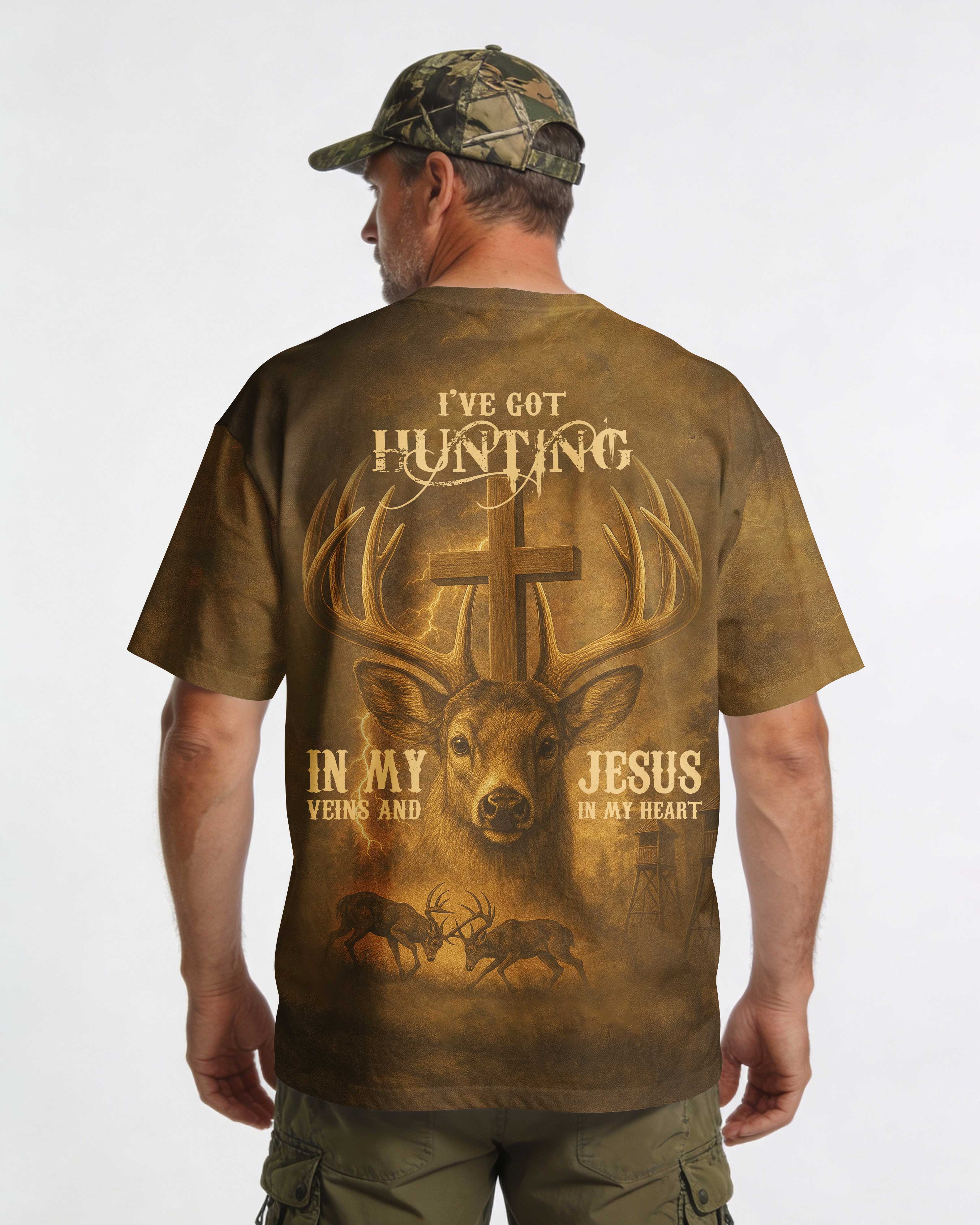 I've Got Hunting In My Veins And Jesus In My Heart All Over Print T-Shirt