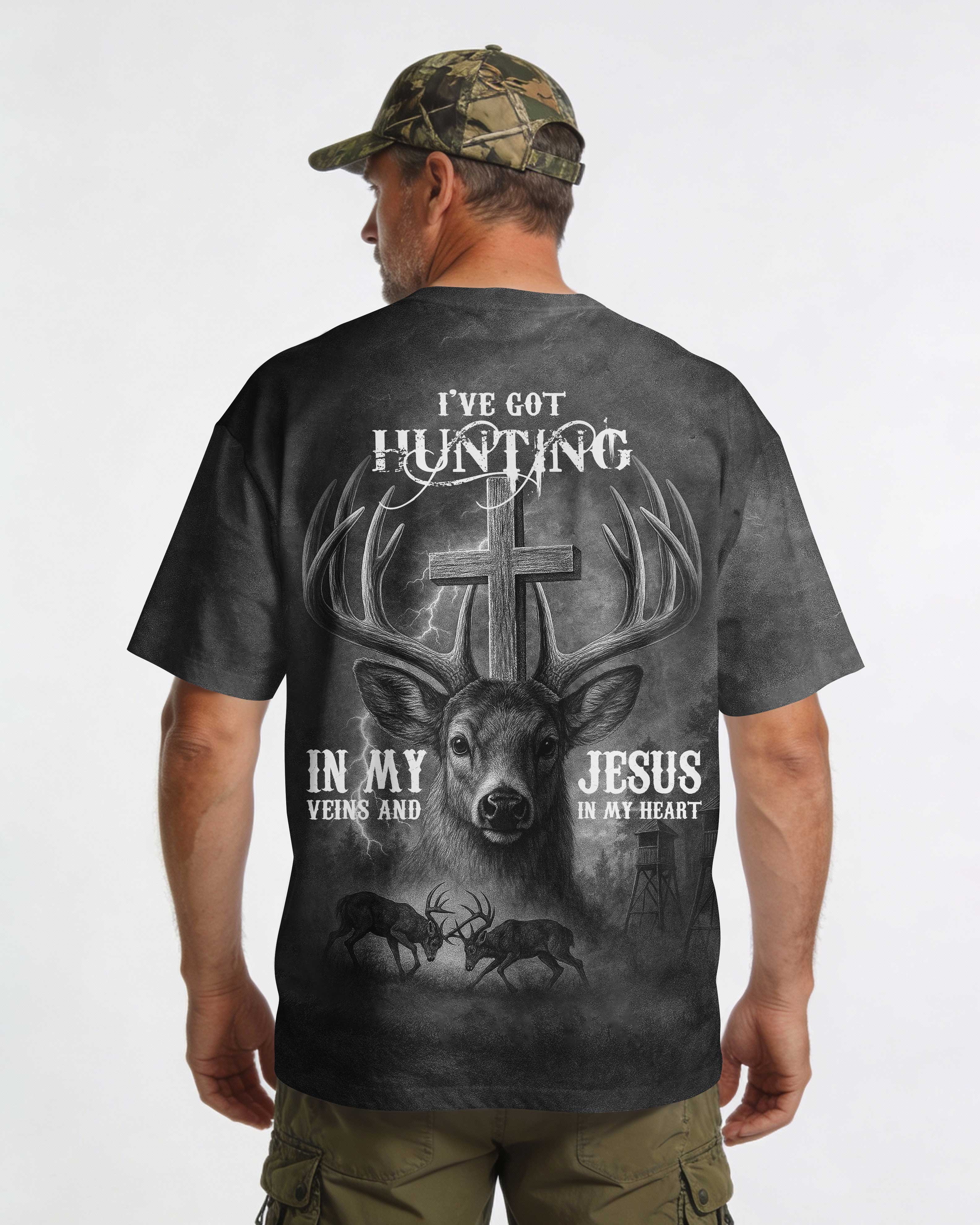 I've Got Hunting In My Veins And Jesus In My Heart Black Shirt