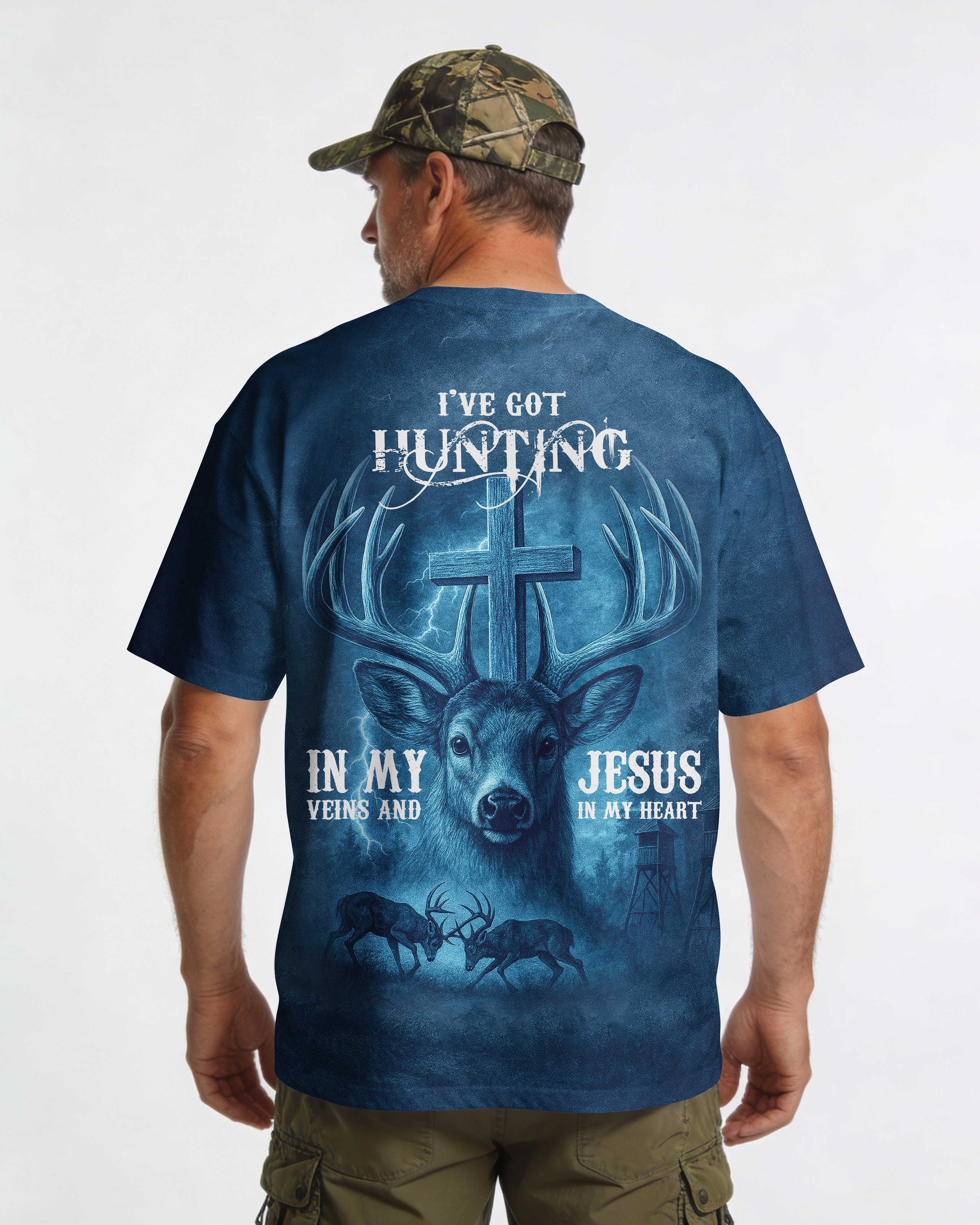 I've Got Hunting In My Veins And Jesus In My Heart Blue Shirt