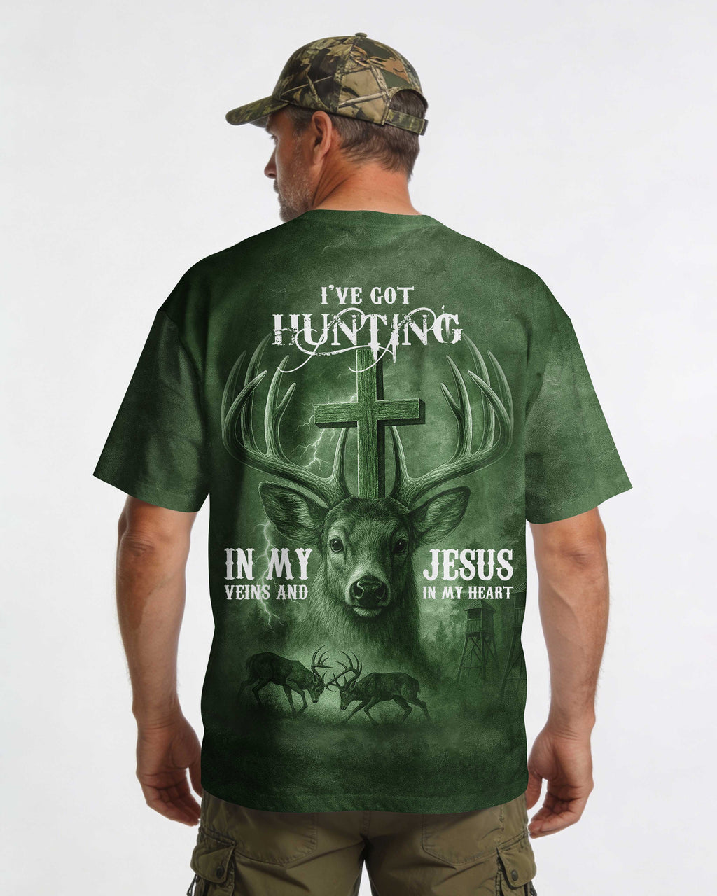 I've Got Hunting In My Veins And Jesus In My Heart Green Shirt