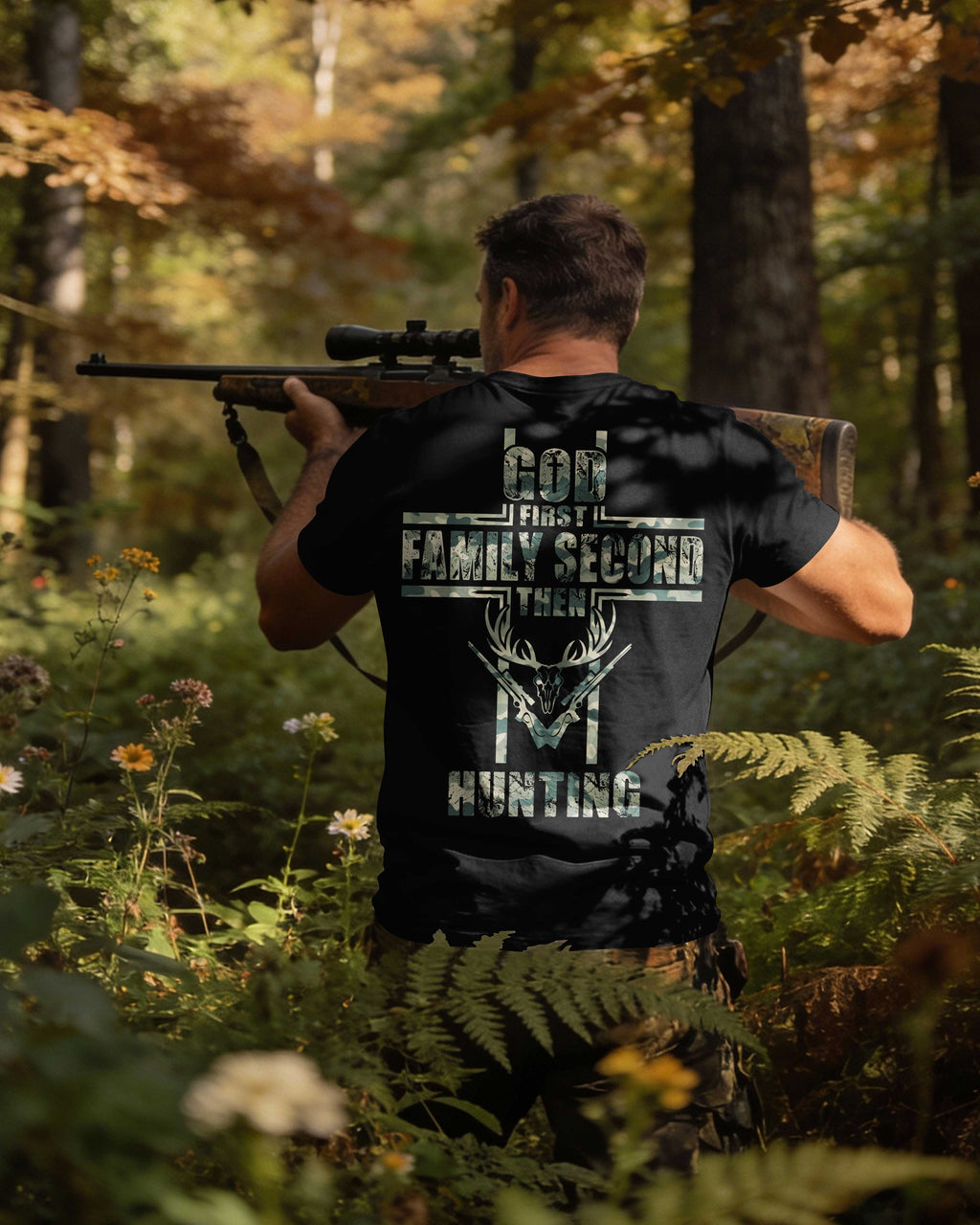God First Family Second Then Hunting All Over Print T-Shirt
