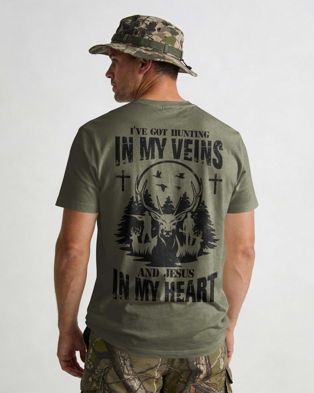 I've Got Hunting In My Veins And Jesus In My Heart Custom Name T-Shirt