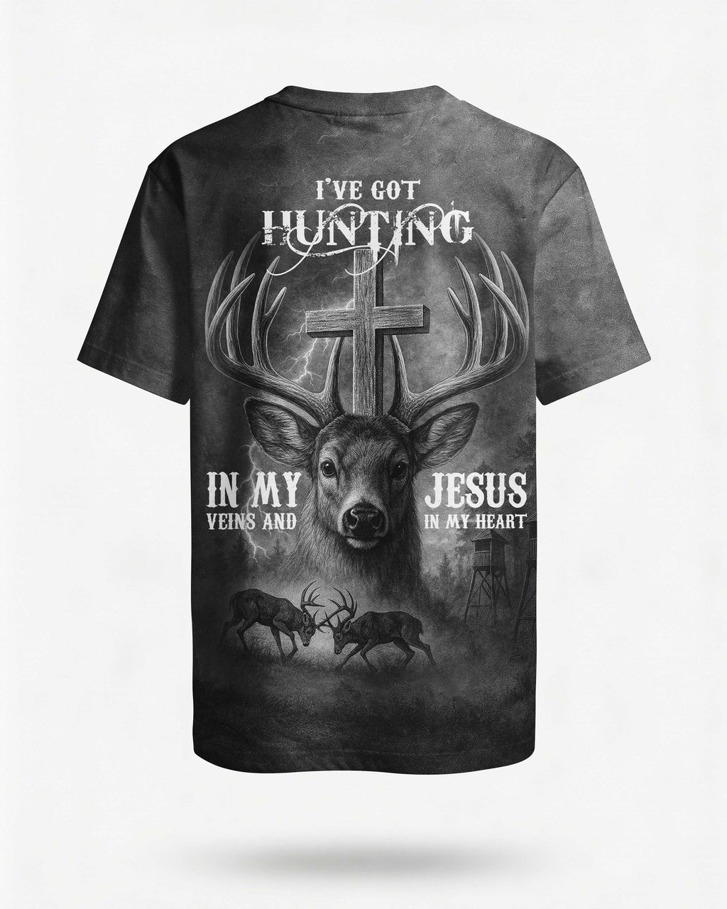 I've Got Hunting In My Veins And Jesus In My Heart Black Shirt