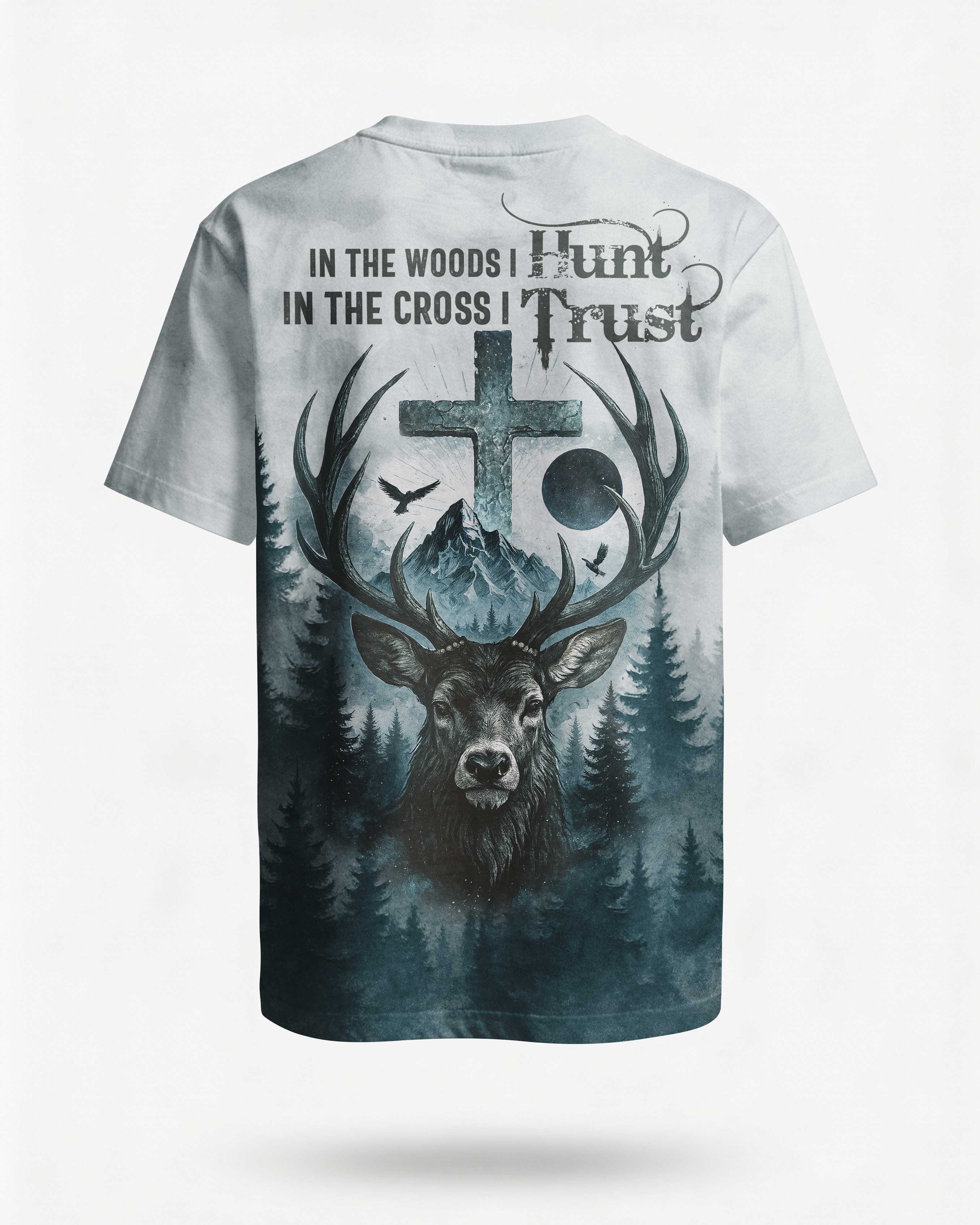 In the Woods I Hunt In the Cross I Trust Custom Name Custom Name T-Shirt Main image
