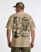 Born To Hunt Guided By Faith Saved By Grace Custom Name T-Shirt