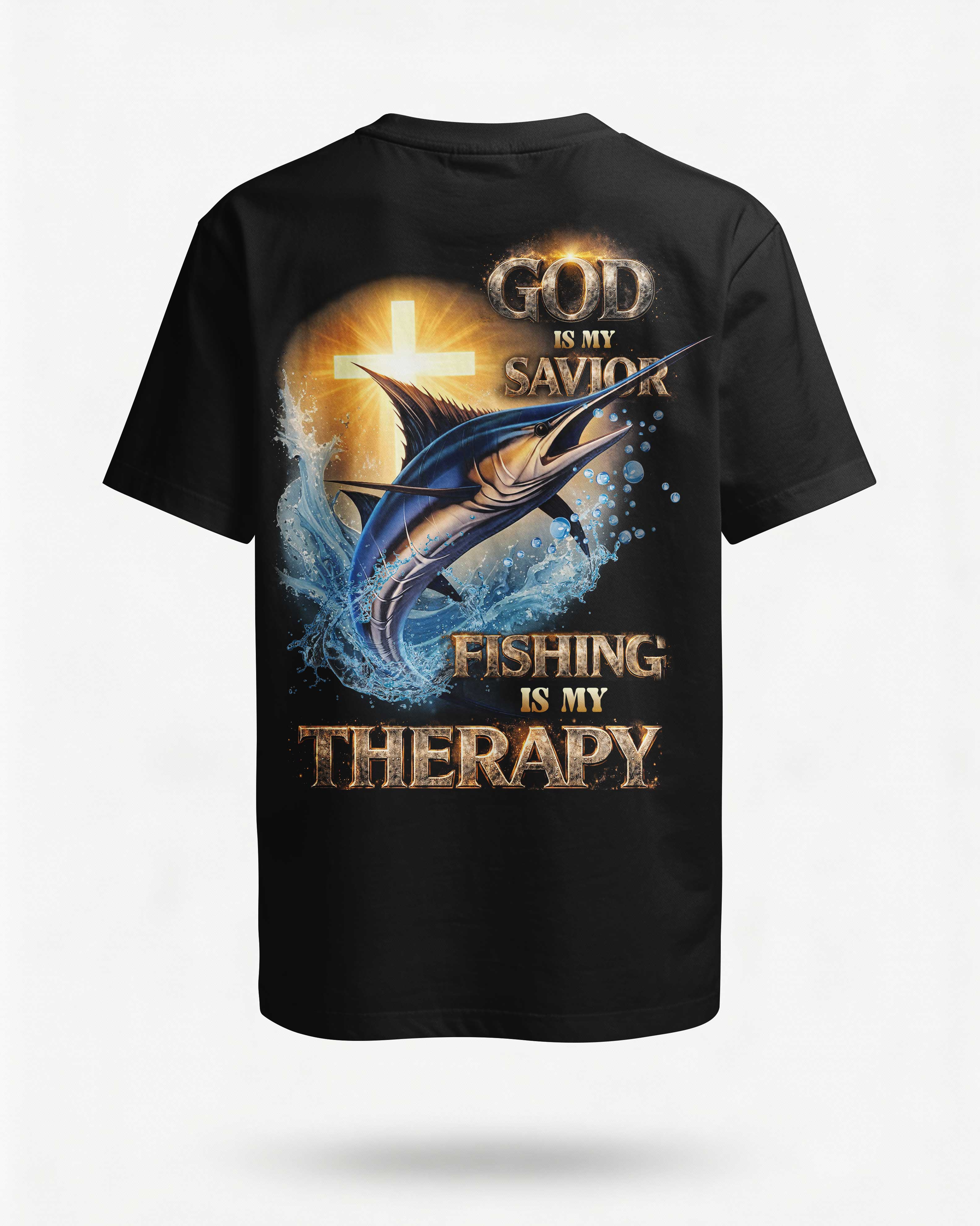 God Is My Savior Fishing Is My Therapy T-Shirt Main image