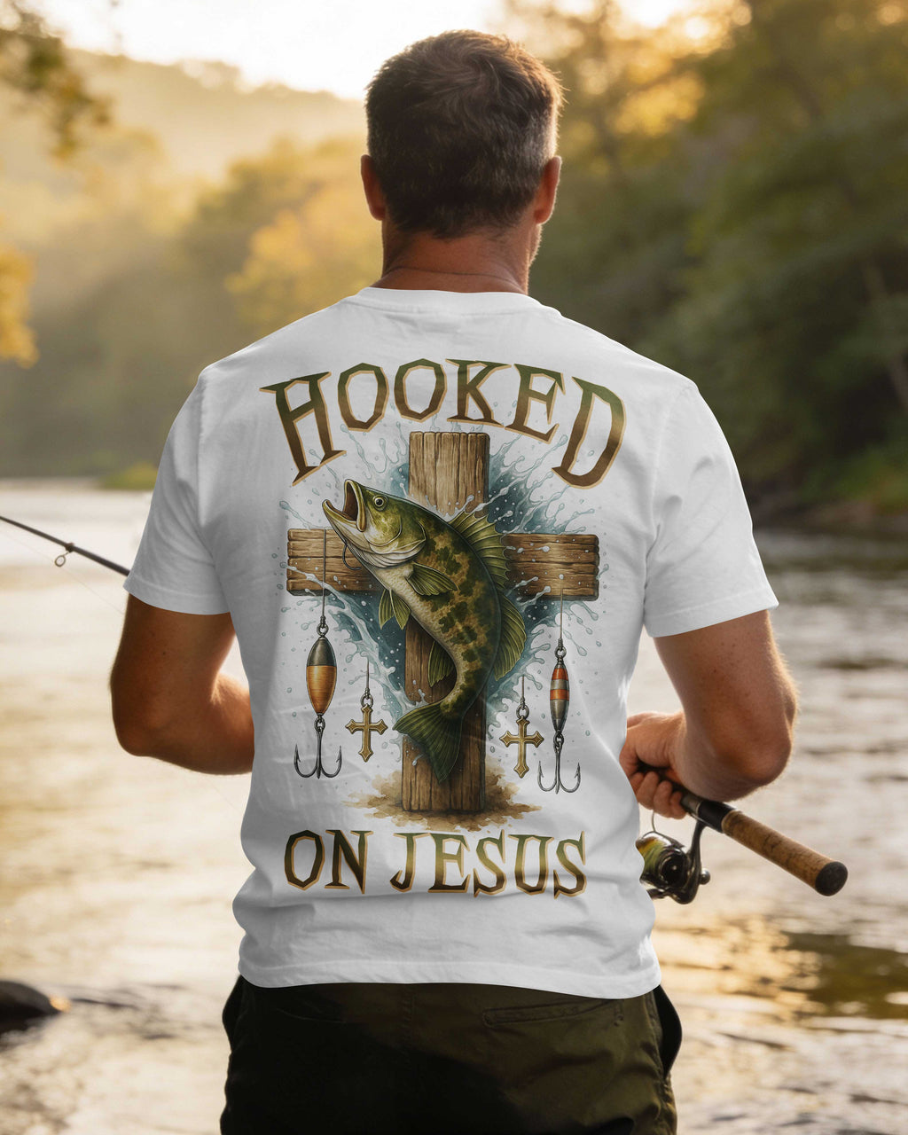Hooked On Jesus All Over Print T-Shirt