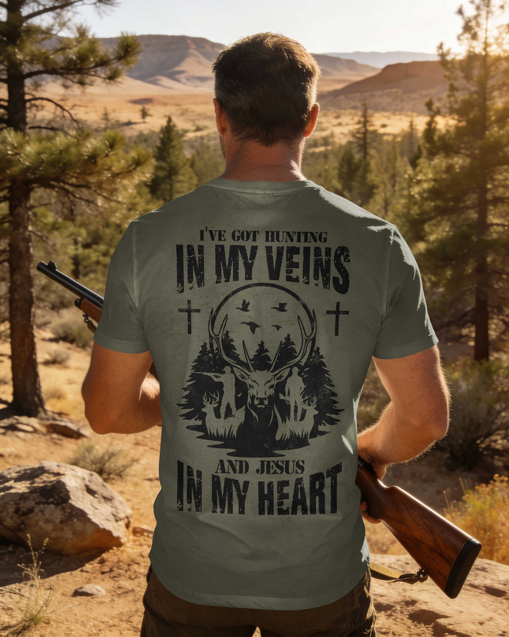 I've Got Hunting In My Veins And Jesus In My Heart Custom Name T-Shirt