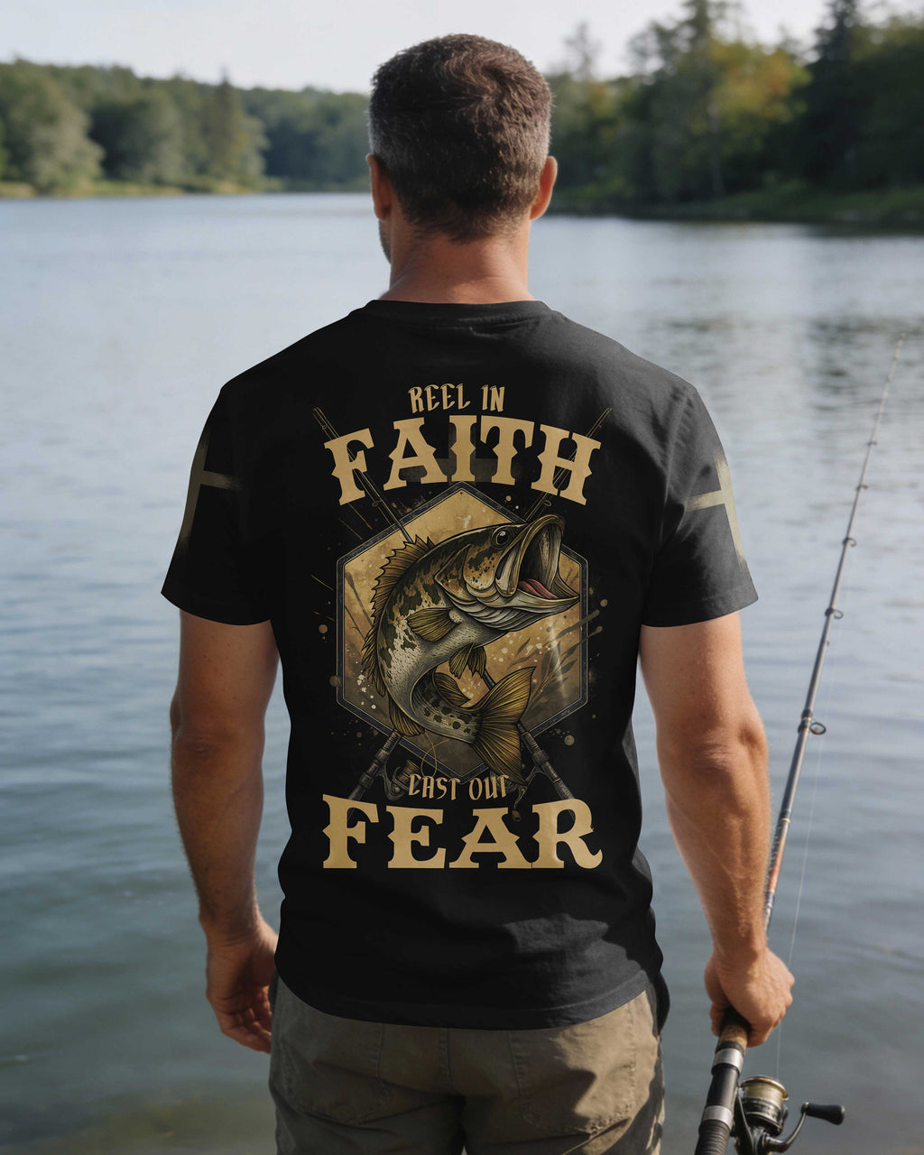 Reel In Faith Cast Out Fear All Over Print T-Shirt