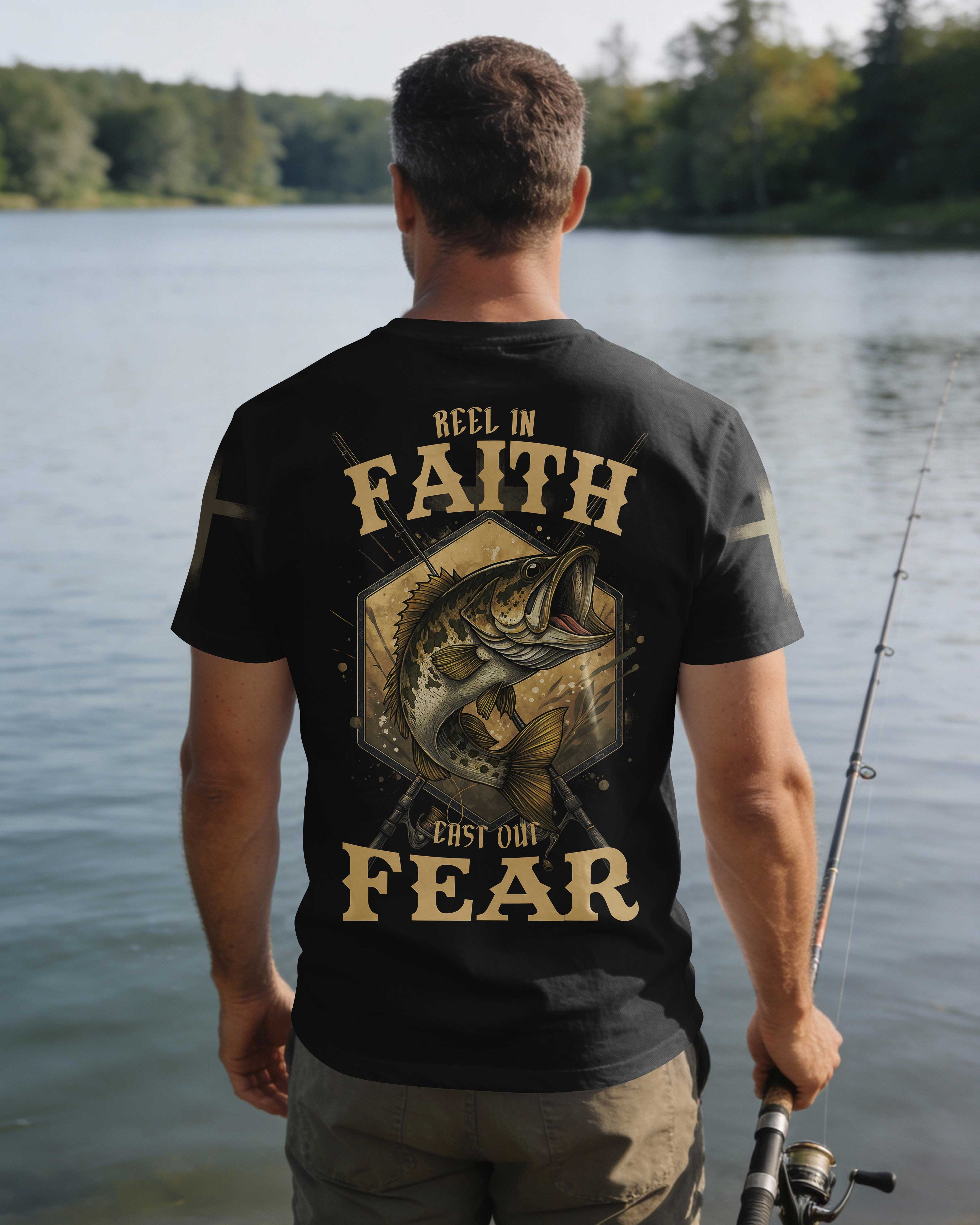 Reel In Faith Cast Out Fear All Over Print T-Shirt