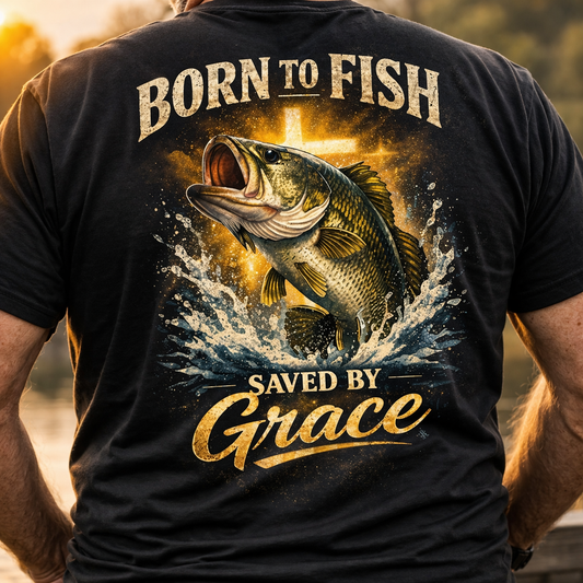 Born to Fish Saved by Grace Cotton T-Shirt