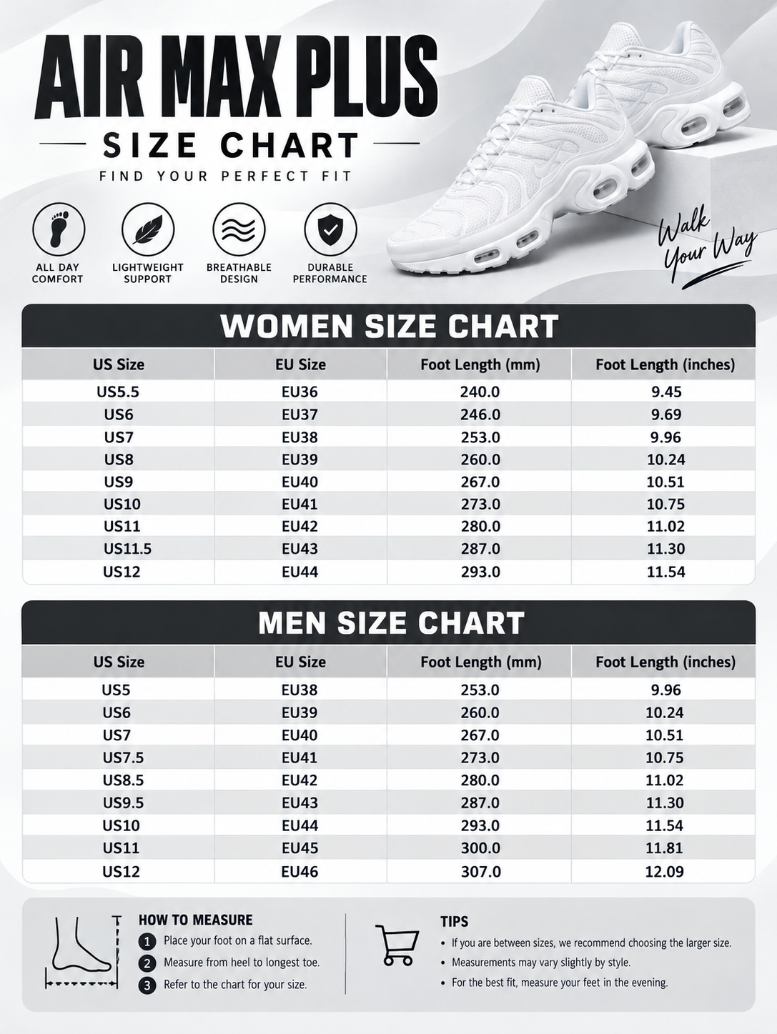 Air Max Plus Size Chart