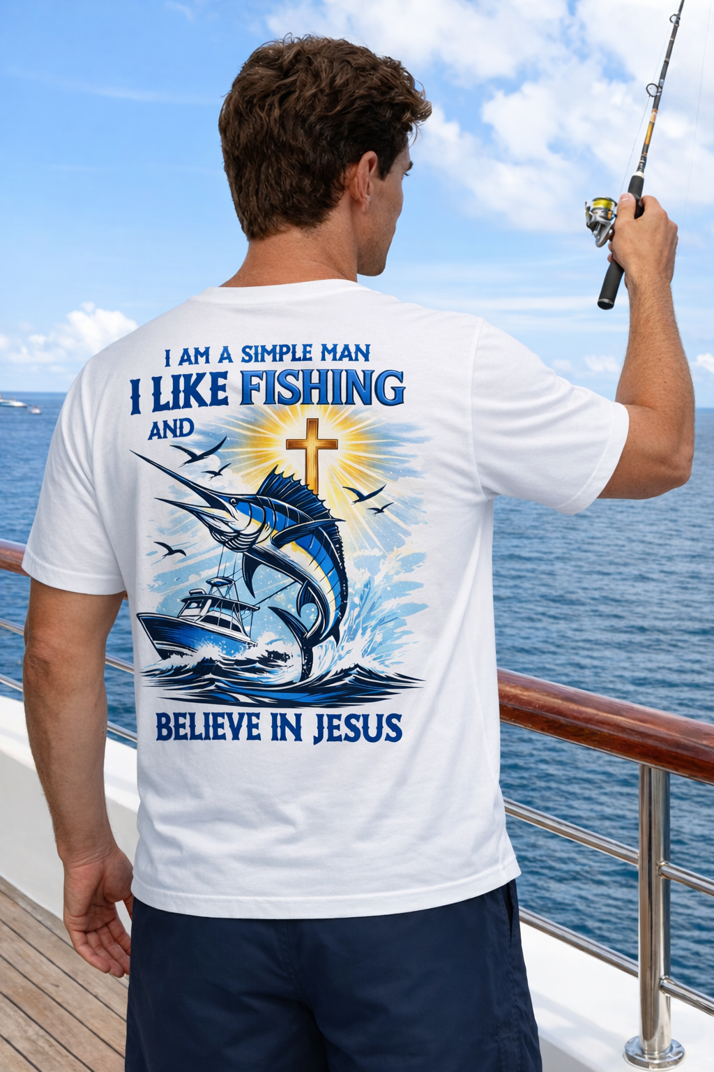 I Am A Simple Man I Like Fishing And Believe In Jesus T-Shirt