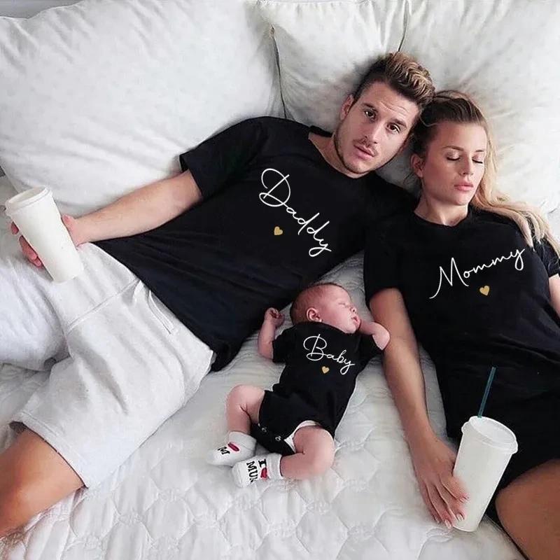 Daddy/Mommy/Sister/Brother/Baby Print Family Matching Outfits Short Sleeve Casual Family Outfit Summer Matching Set Clothing